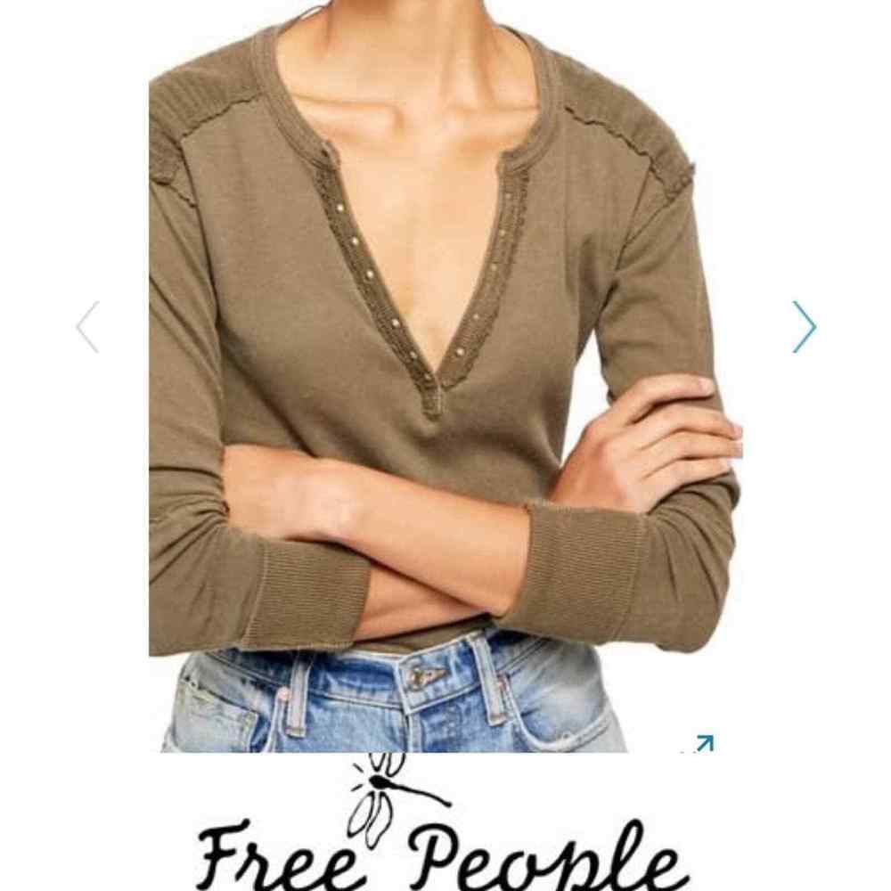 Free People Mix Military Long Sleeve Henley Boho  XS Army green